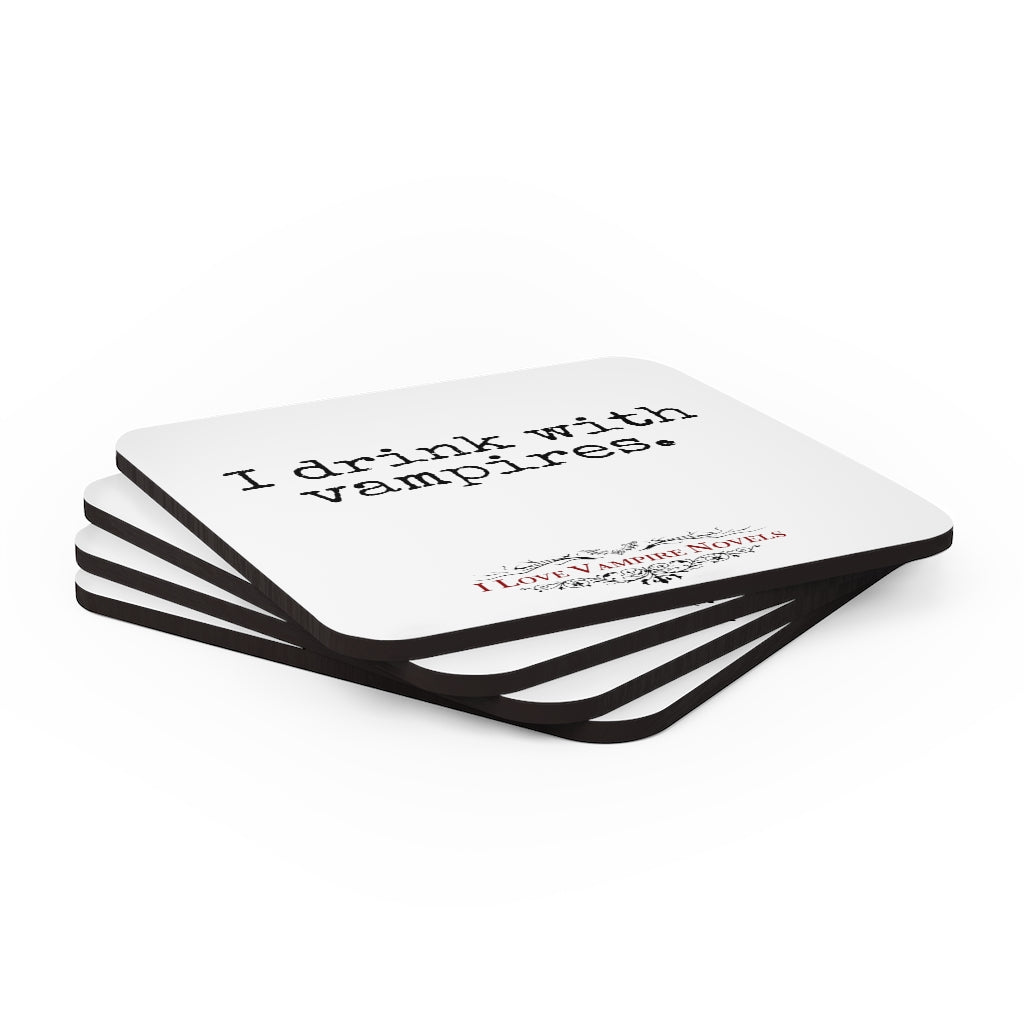 "I Drink with Vampires" Corkwood Coaster Set