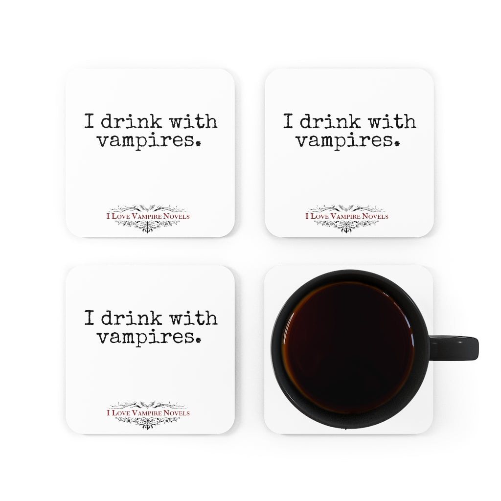 "I Drink with Vampires" Corkwood Coaster Set