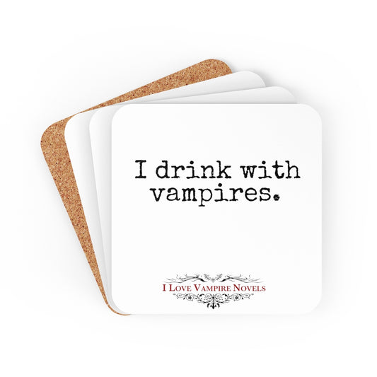 "I Drink with Vampires" Corkwood Coaster Set